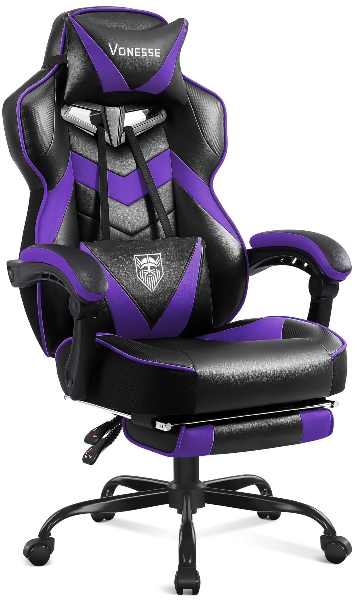 Vonesse Gaming Chair, High Back Gaming Chair with Footrest and Massage, Gaming Chairs for Adults with Pocket Spring Cushion, Big and Tall Reclining Computer Chair with Lumbar Support (Purple/Black)