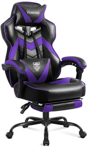 Vonesse Gaming Chair, High Back Gaming Chair with Footrest and Massage, Gaming Chairs for Adults with Pocket Spring Cushion, Big and Tall Reclining Computer Chair with Lumbar Support (Purple/Black)