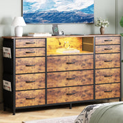 5-Tier Fabric Dresser with 13 Drawers, LED Lights & USB Ports