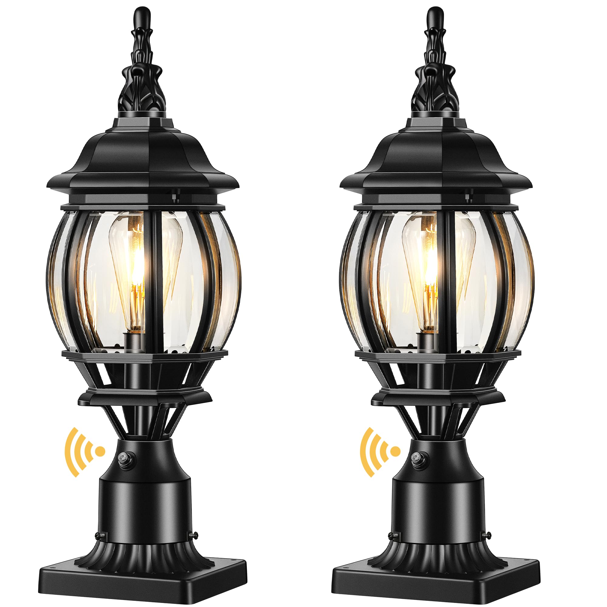VIANIS Hard Wired Dusk to Dawn Outdoor Post Lights, Modern Exterior Lamp Post Light Fixture with Pier Mount Base, Black Anti-Rust Waterproof Outdoor Pole Lights for Front Porch Patio, Garden, Pathway