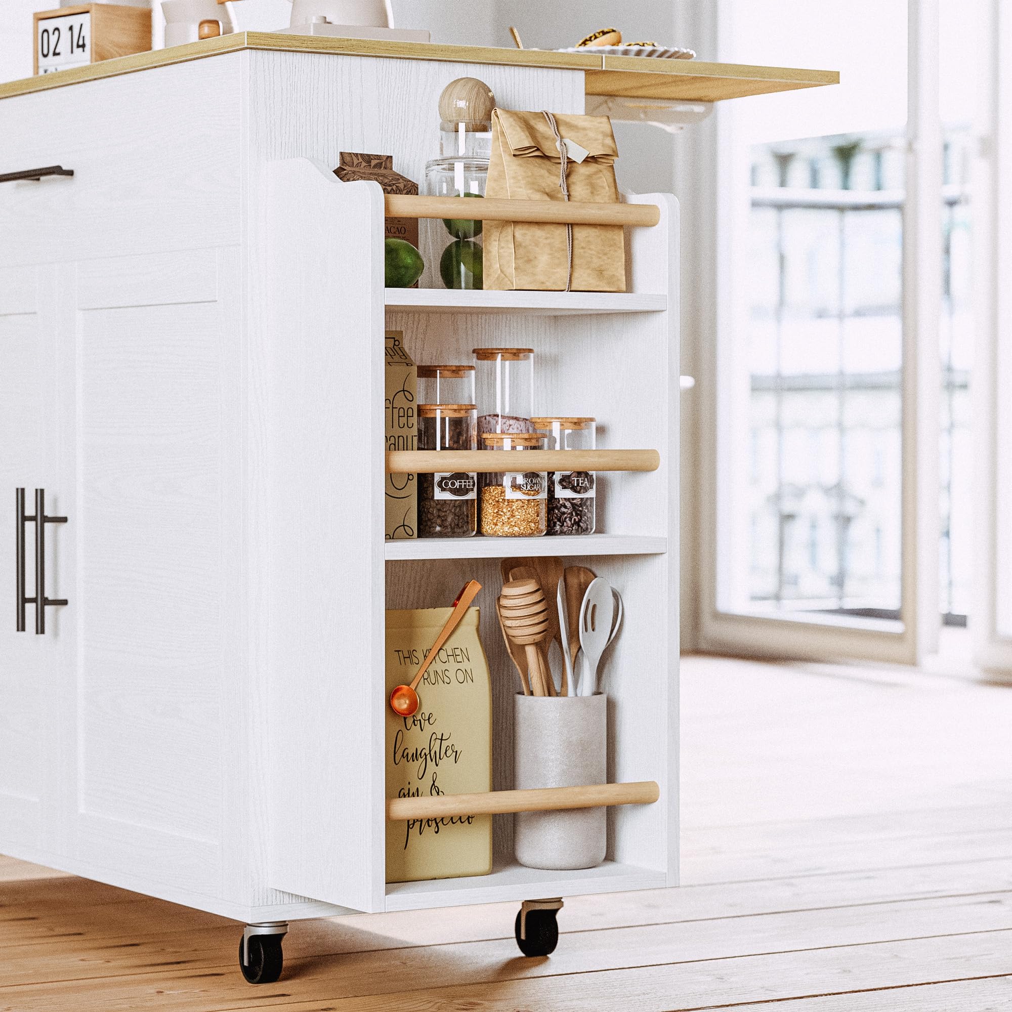 Kitchen Island with Storage & Drop Leaf on Wheels