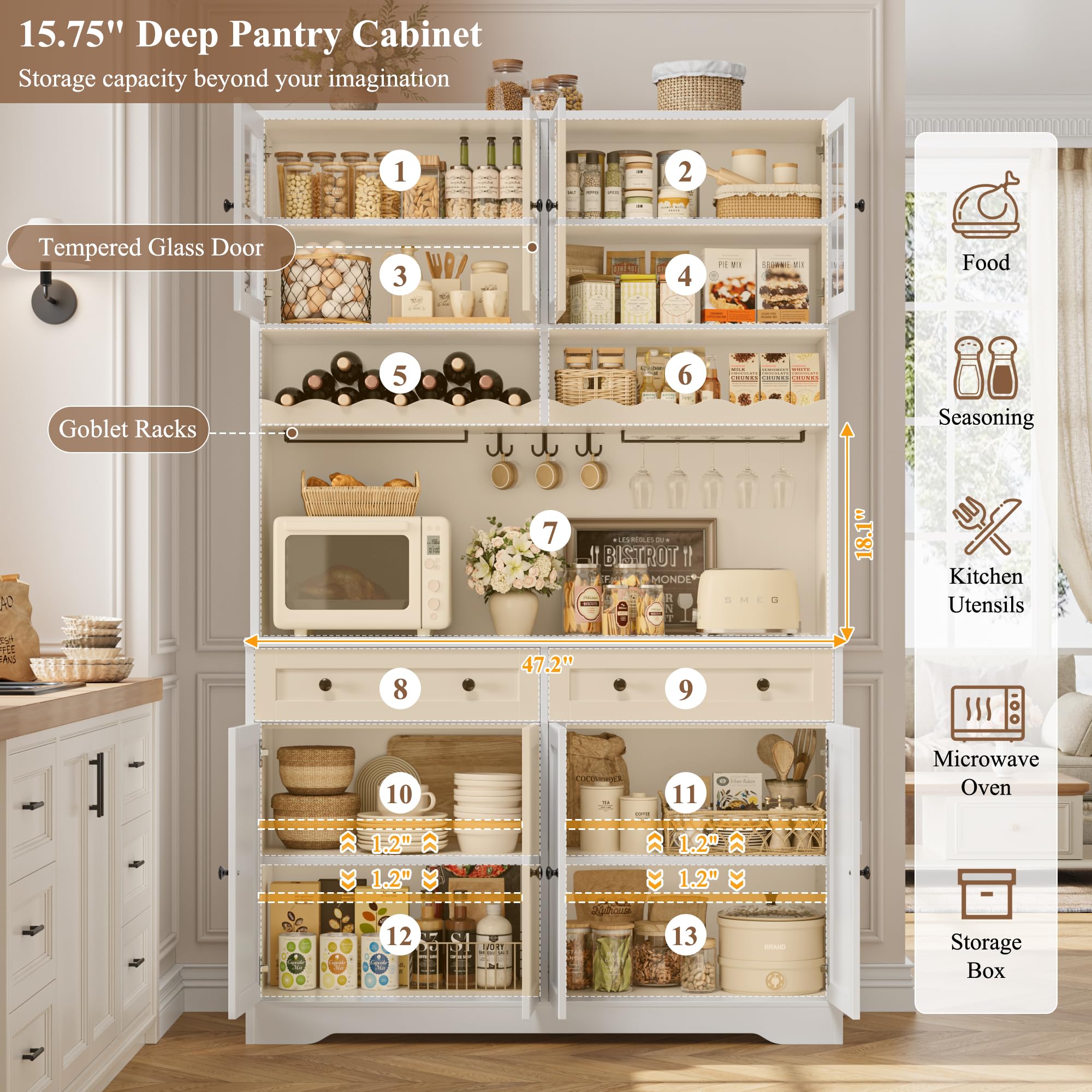 Kitchen Pantry Cabinet with Charging Station