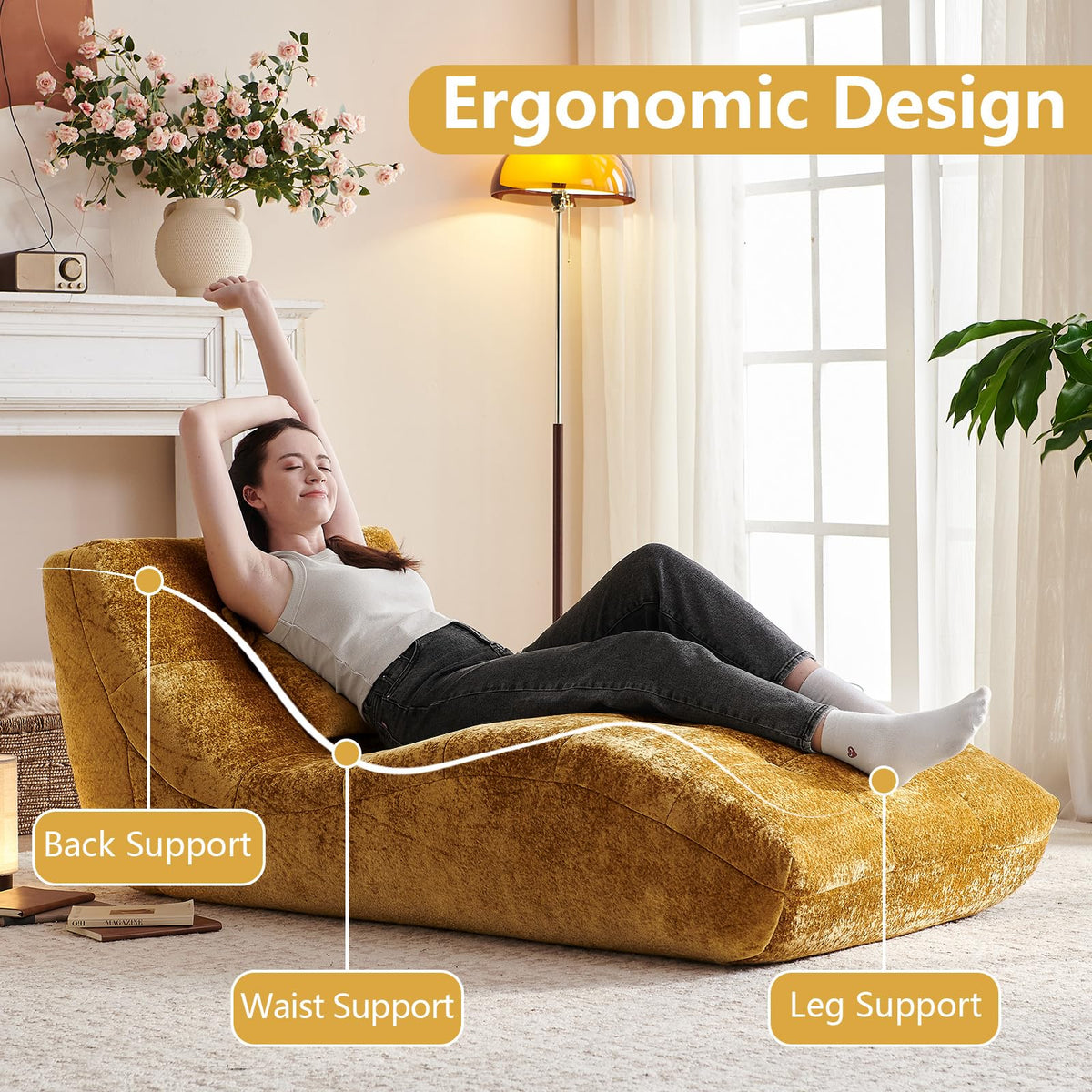 Yellow Tufted Chaise Lounge
