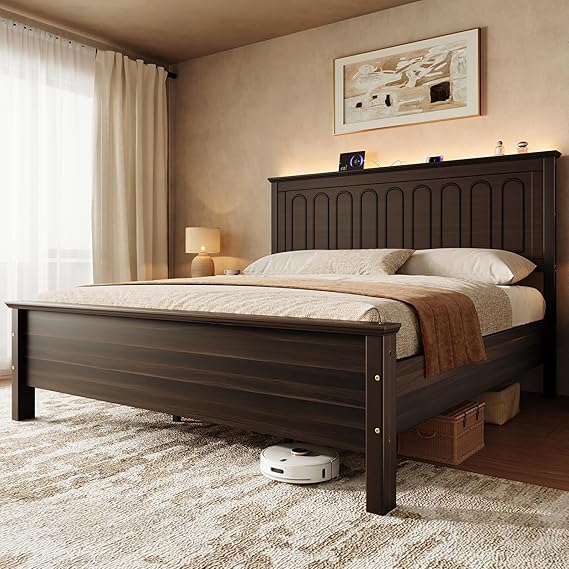 Platform Bed Frame with LED Headboard & Charging Ports