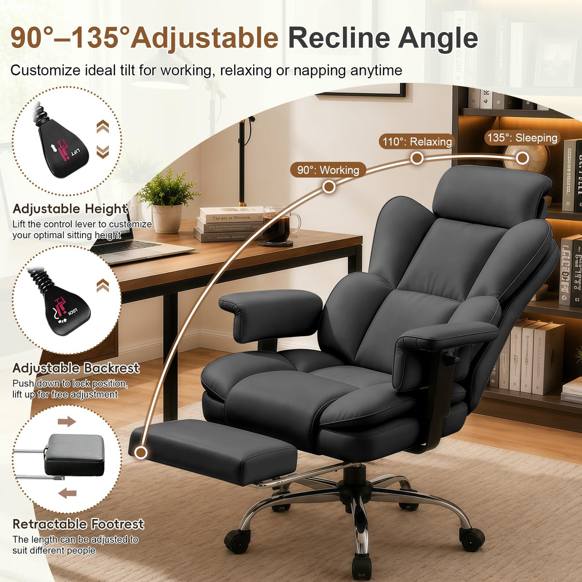 XUEGW Big and Tall Office Chair, Heavy Duty Executive Office Desk Chair