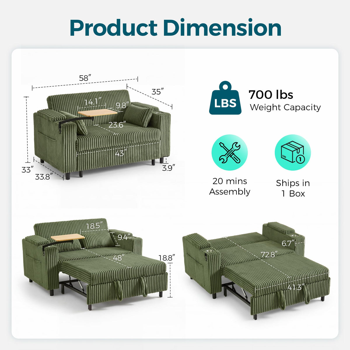 Corduroy Pull-Out Loveseat Sleeper