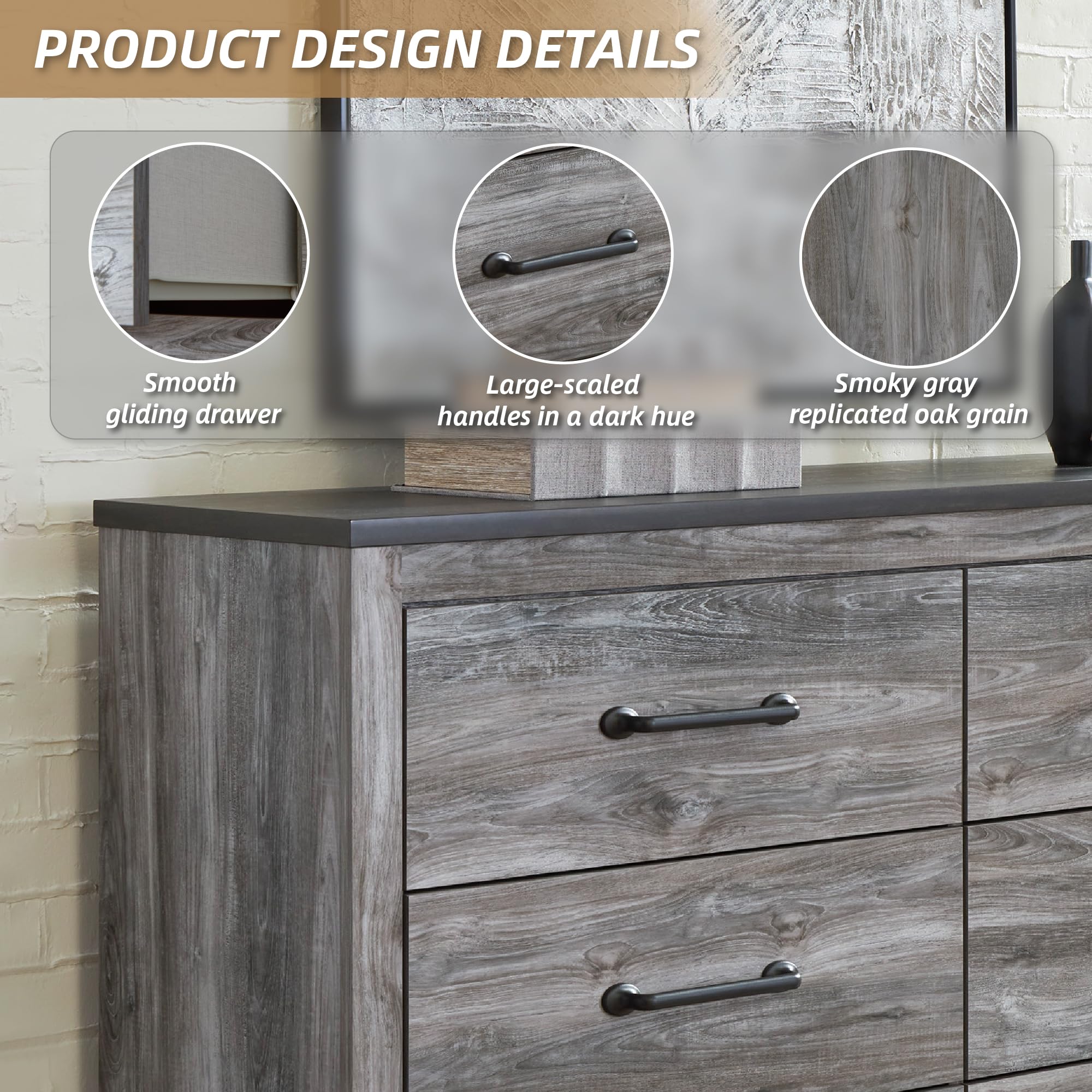 Signature Design by Ashley Bronyan Contemporary 6 Drawer Dresser, Gray