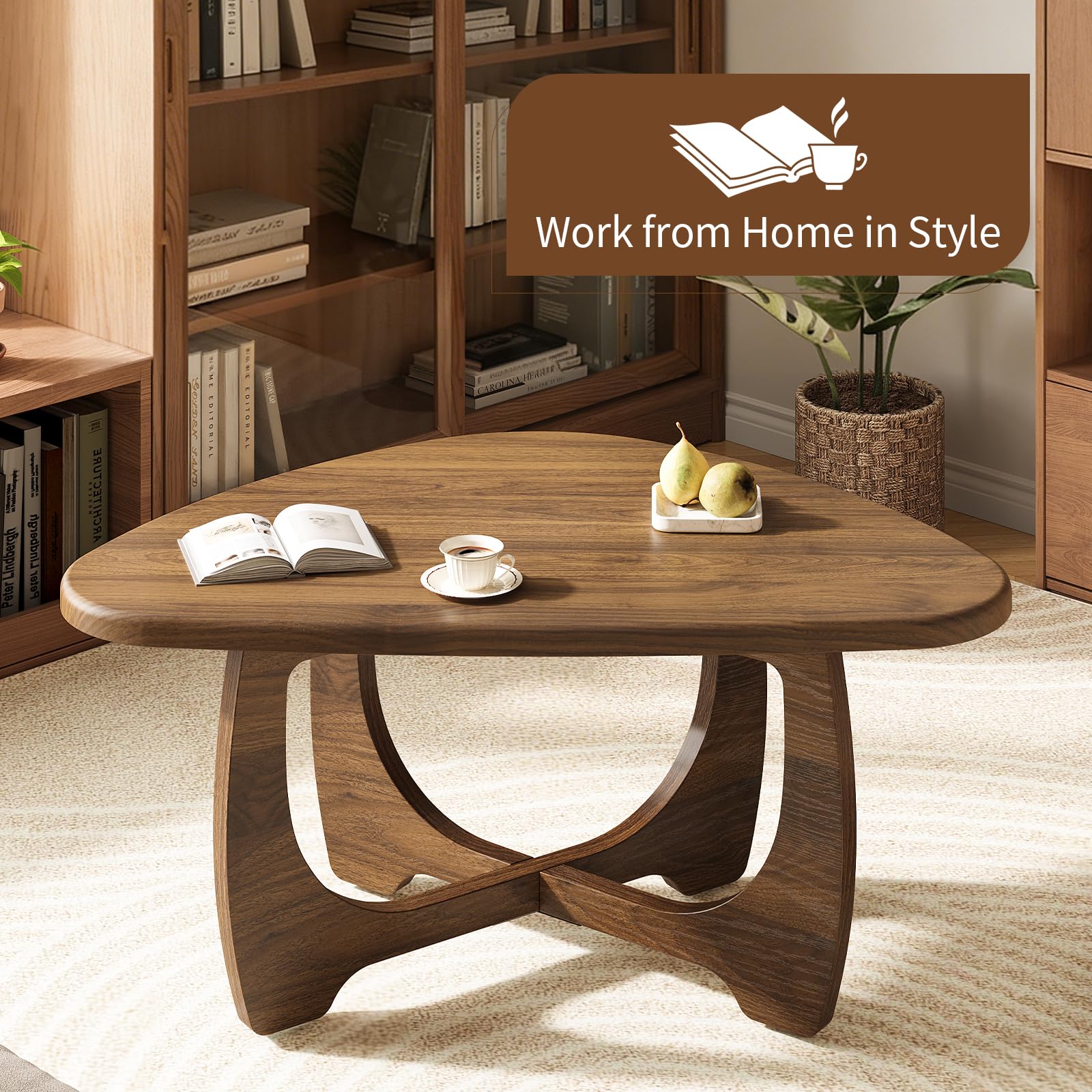 Round Wood Coffee Table with Triangle Frame