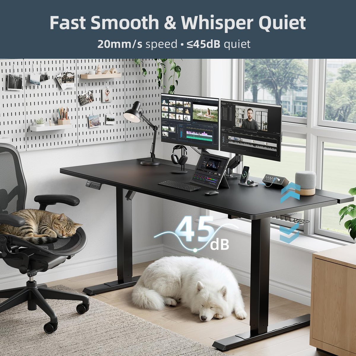 DeskShow 60 x 30 Inch Electric Standing Desk with Flip-Top Cable Management