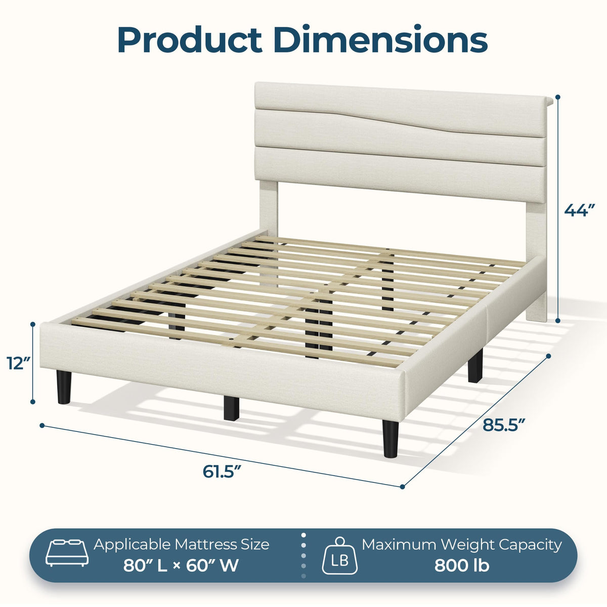 Yaheetech Queen Upholstered Bed with LED Charging Station Shelf