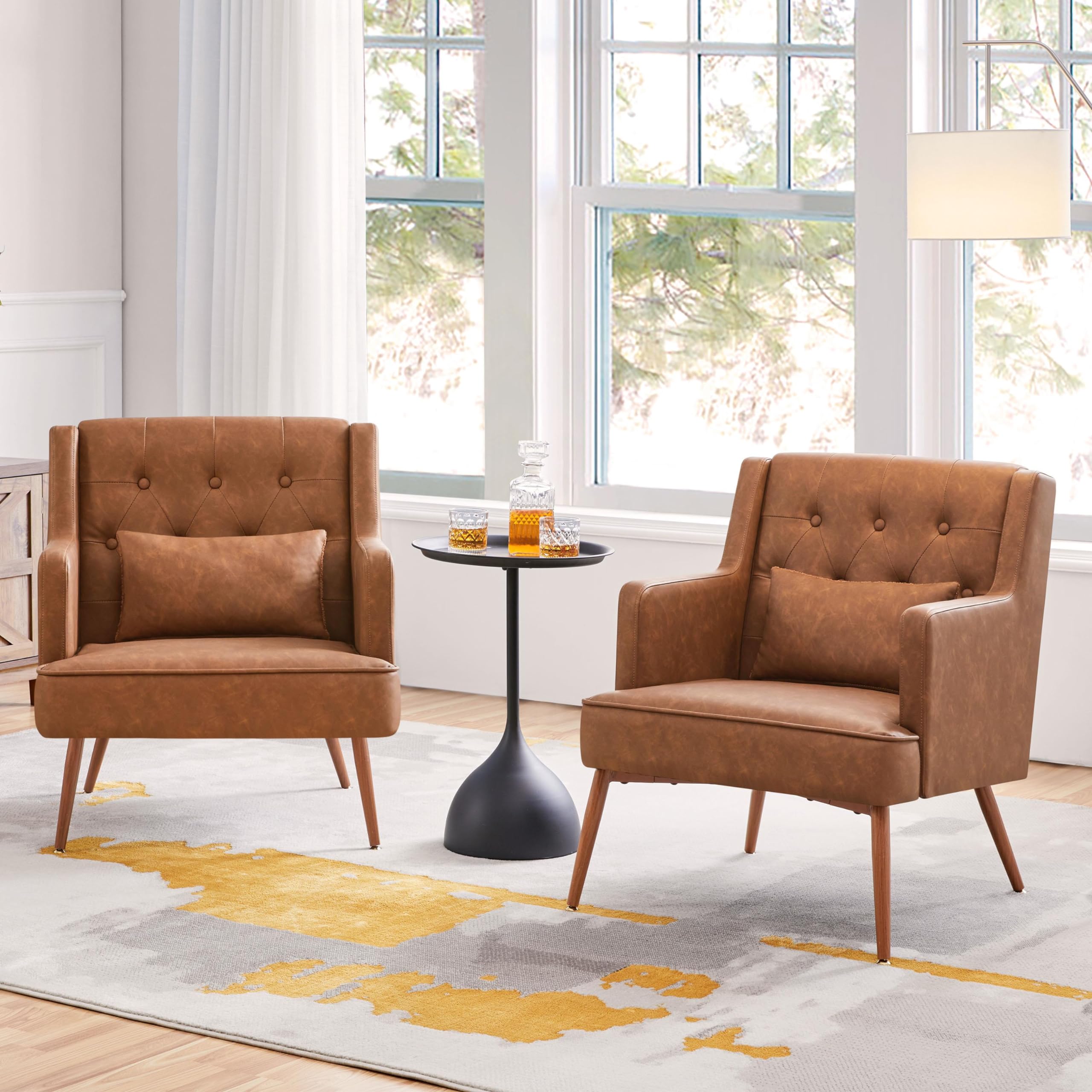 PU Leather Accent Armchair Set of 2