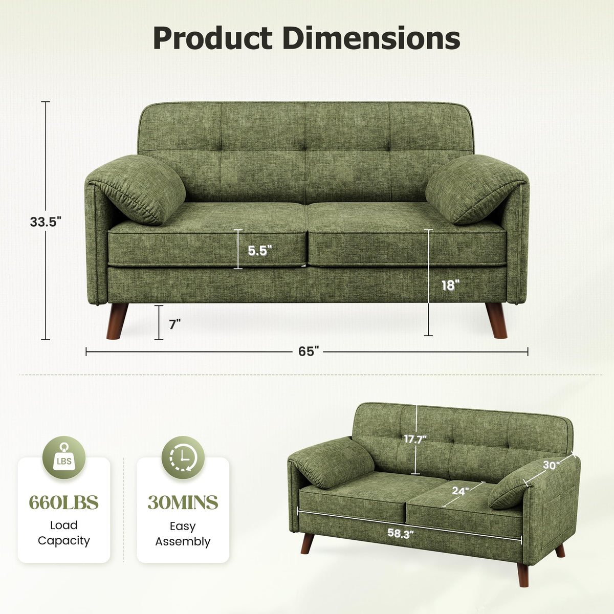 Chenille Loveseat with Storage Pockets