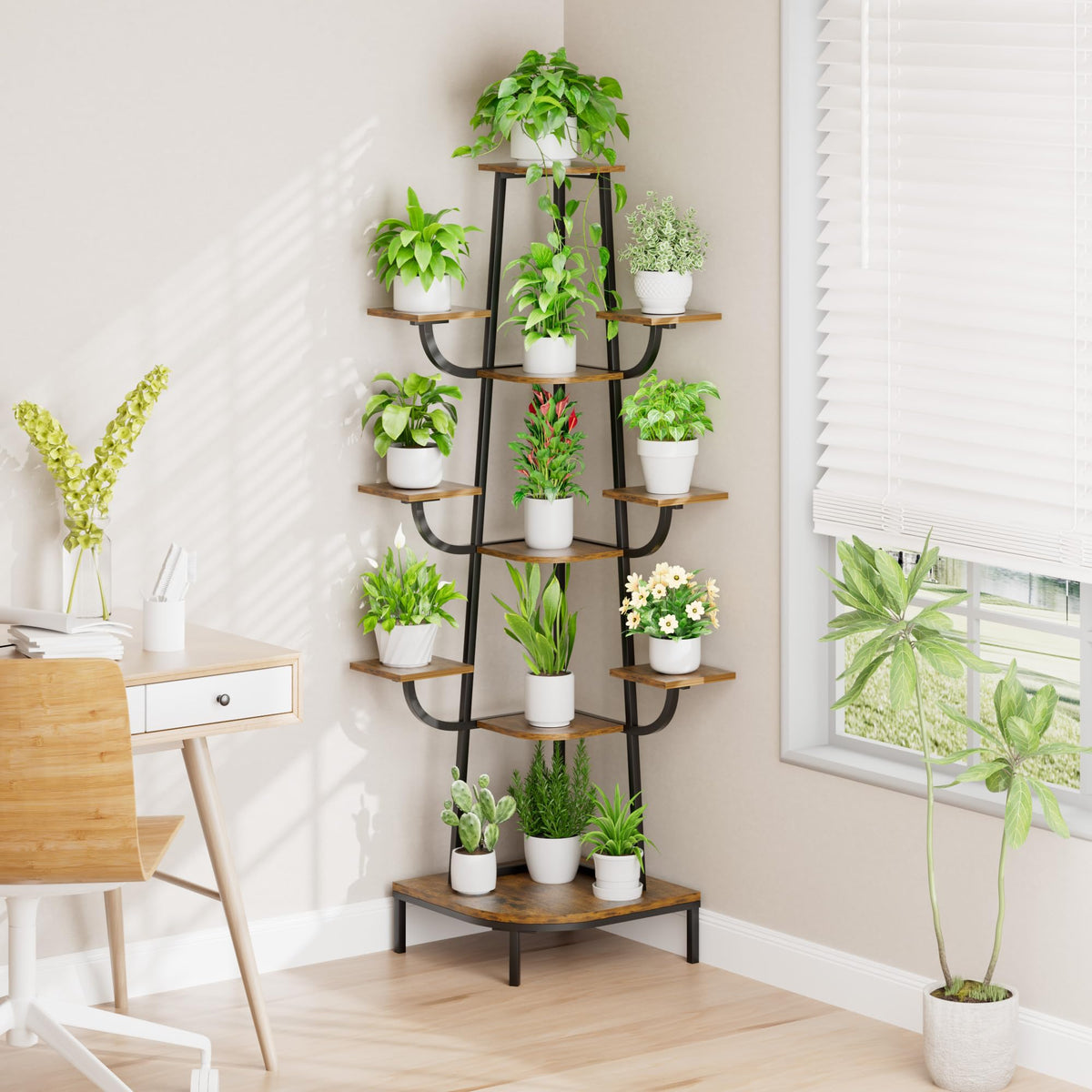 8-Tier Corner Plant Stand with Grow Light