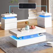 AMERLIFE 3-Piece High Gloss Coffee Table Set with LED Lights