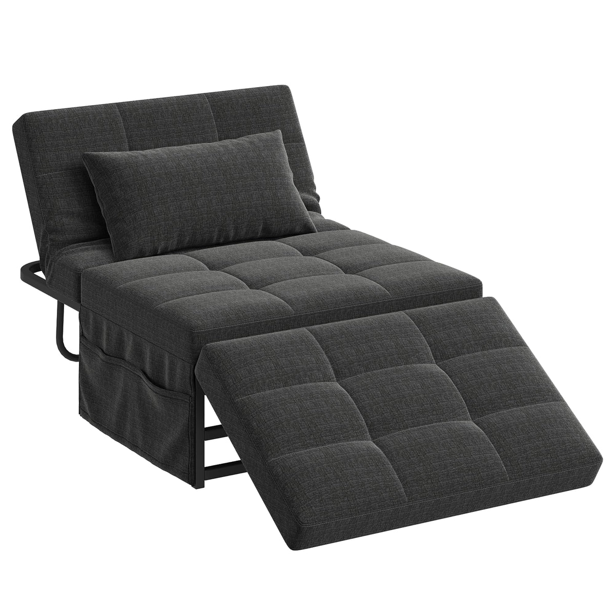 WLIVE Folding Ottoman Bed, 4-in-1 Multi-Function, Convertible Sofa Bed Foot Rest with Adjustable Back for Living Room, Dark Grey