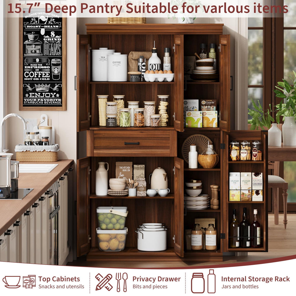 Garvee 70" Tall Kitchen Pantry Storage Cabinet,Modern Kitchen Hutch Cabinet