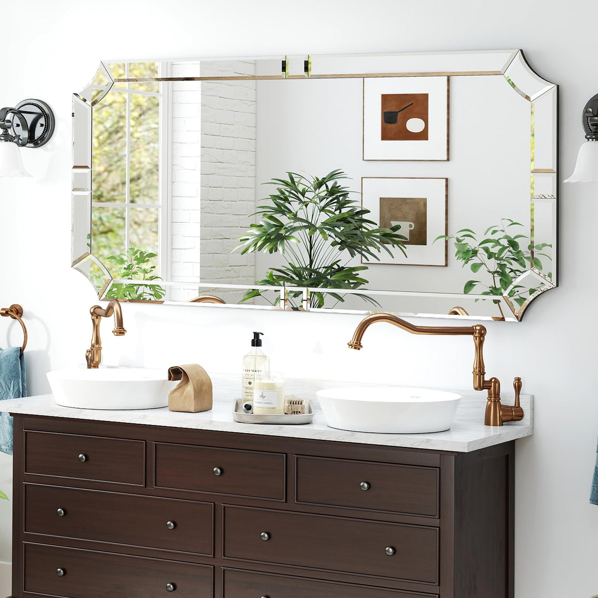 Chende 30"x59" Large Full Length Mirror with 4MM Thick Glass Pieces Frame for Dressing Room, Modern Unique Living Room Wall Mirror with Sturdy Wood Backboard, Horizontal/Vertical Hanging