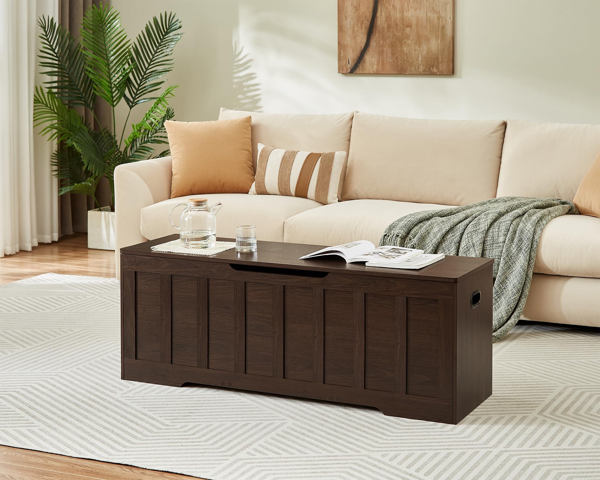 Large Wooden Storage Bench with Safety Hinges