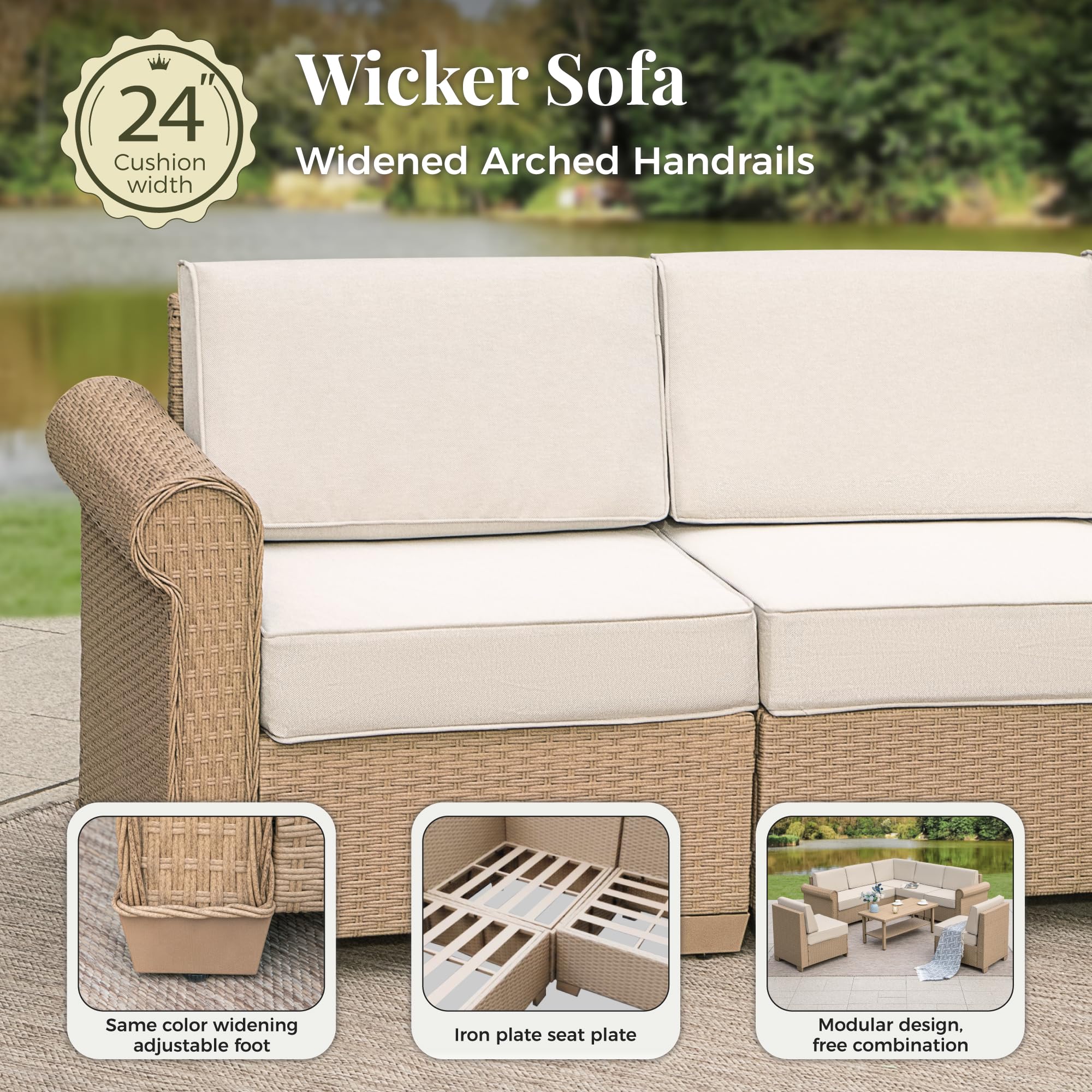 Modular Sectional Outdoor Sofa Set with Fire Pit Table & Waterproof Cushions
