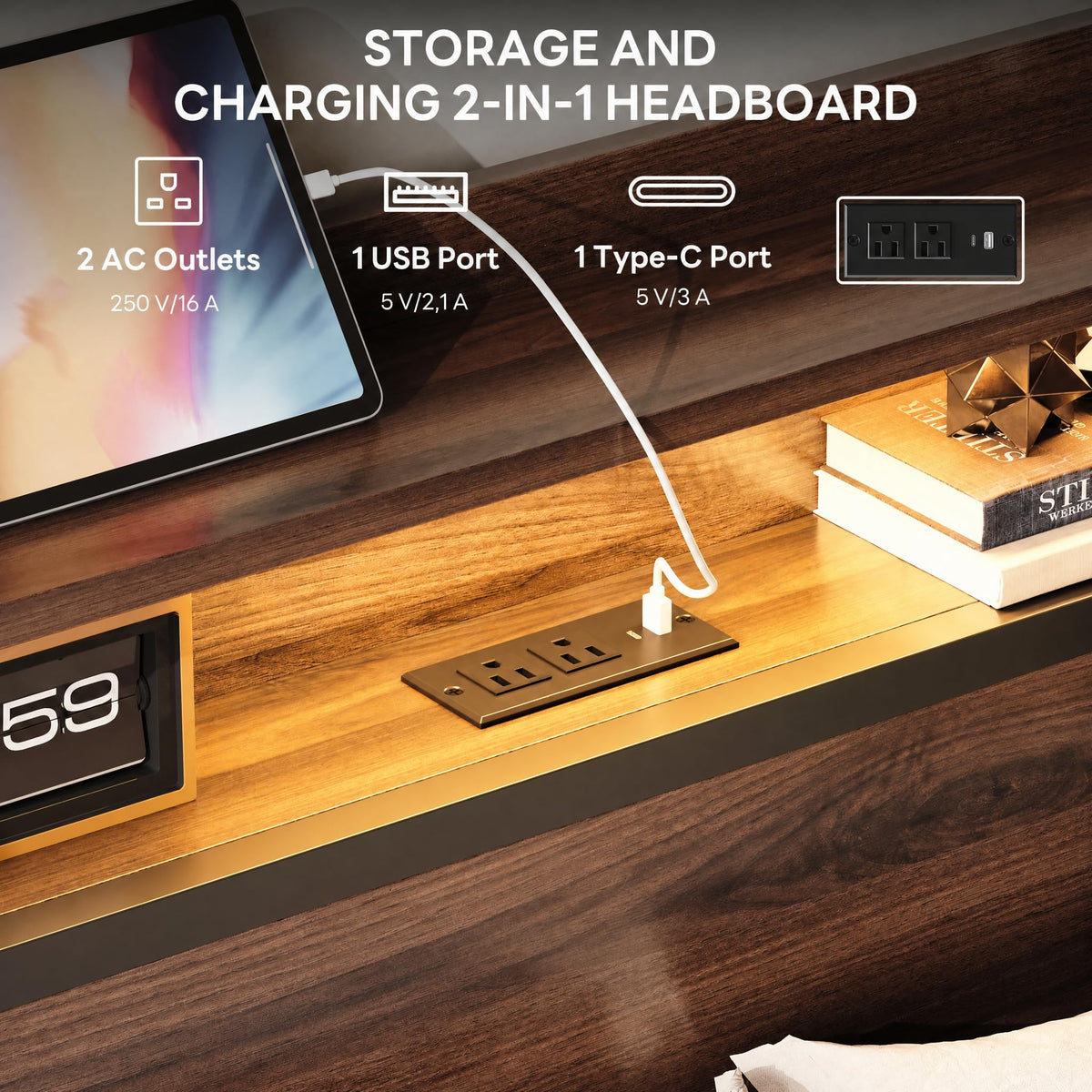 LIKIMIO  Twin Daybed with Trundle, LED Lights and Charging Station