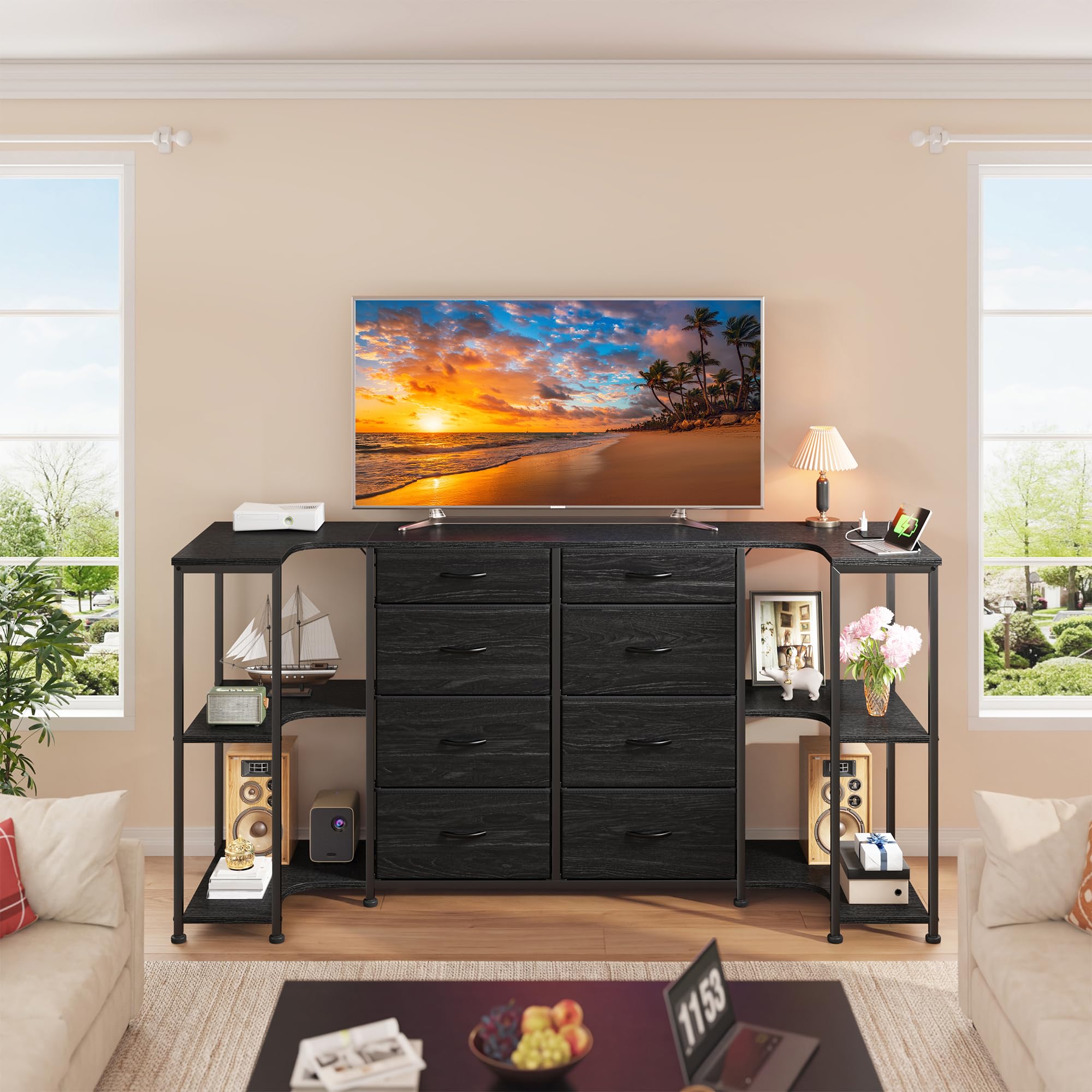 8-Drawer Dresser & TV Stand with Charging Station