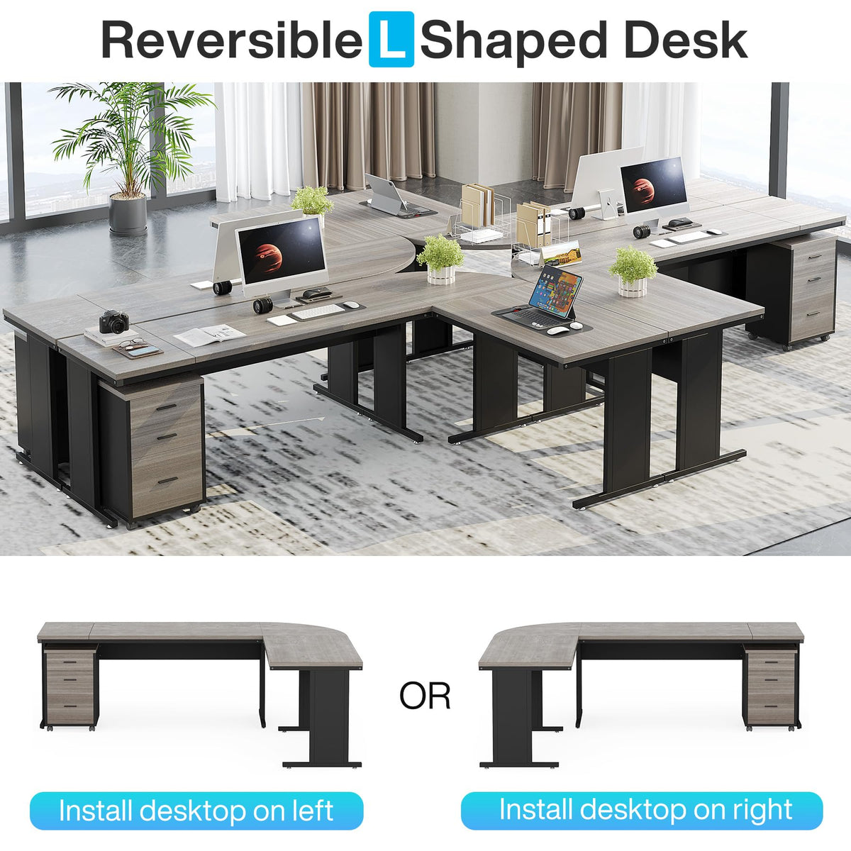 Reversible Industrial L-Shaped Desk