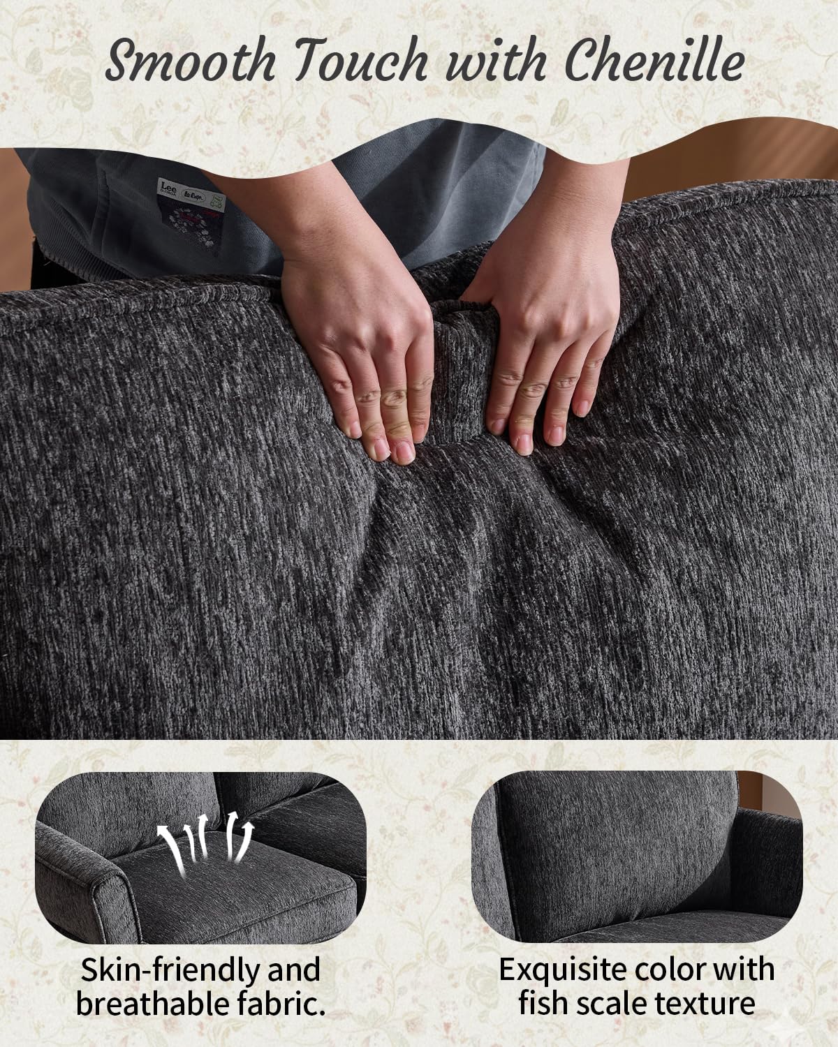 Chenille Loveseat with Outward Arms, Spring Cushion & Removable Covers