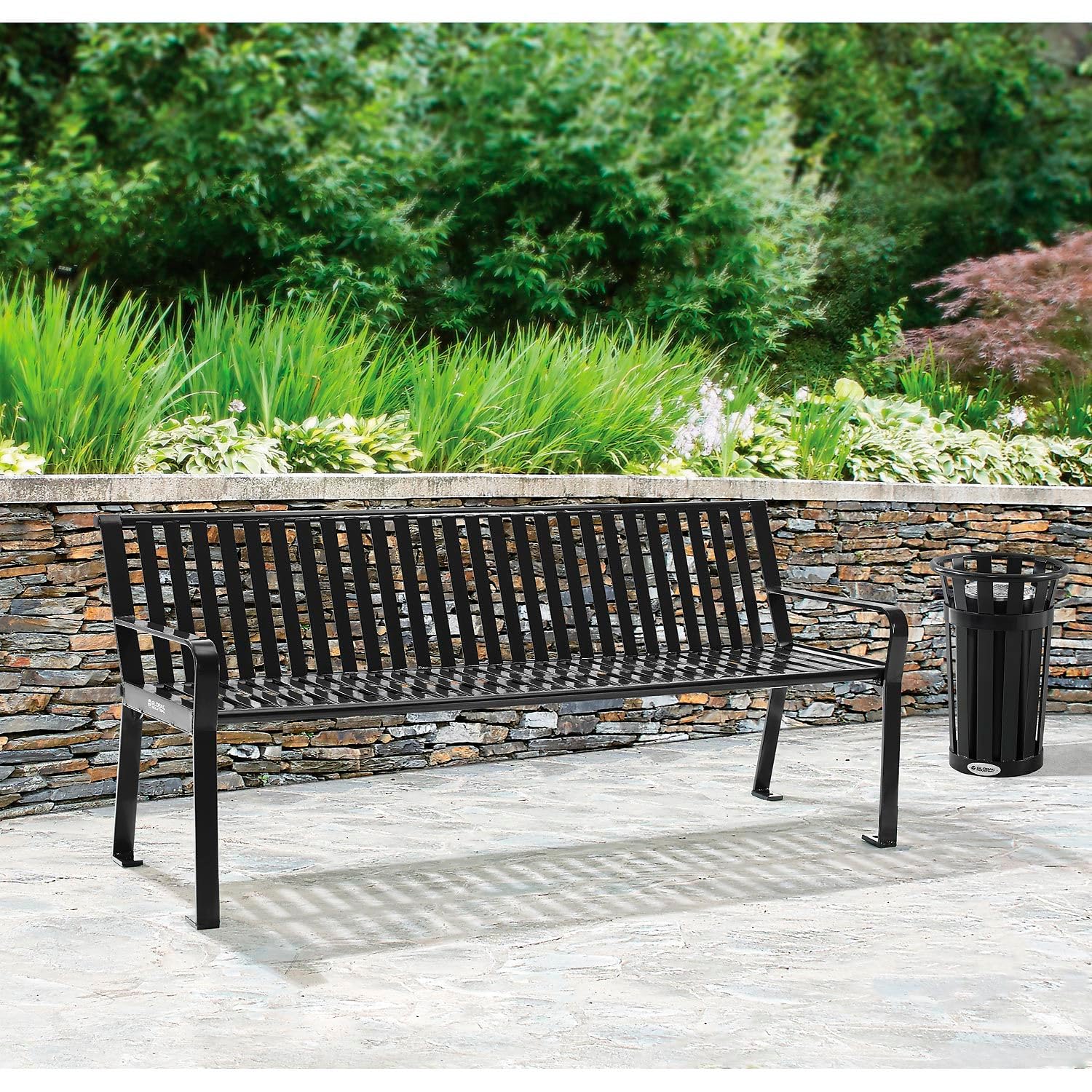 6 ft Heavy-Duty Steel Park Bench with Back – Black Powder Coat