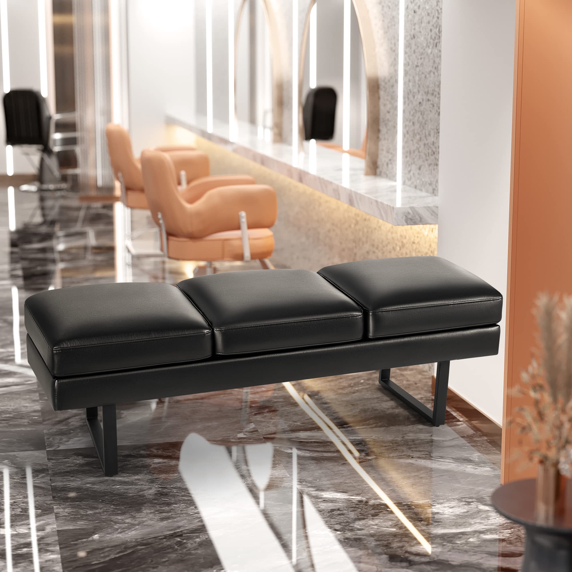 3-Seat Reception Bench with PU Leather Cushion