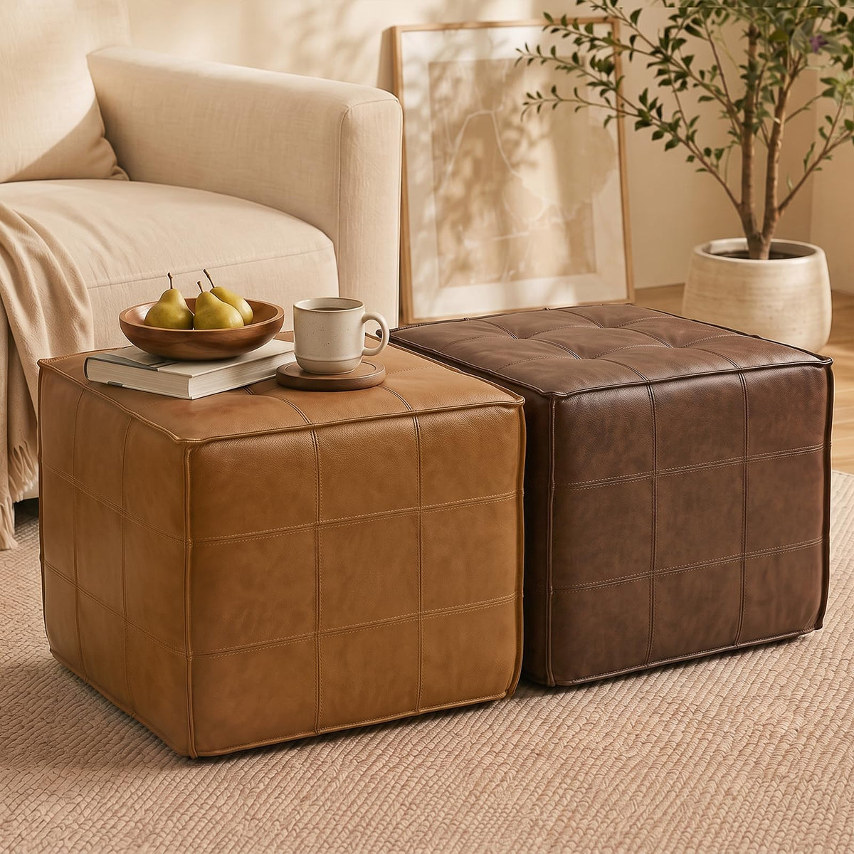 Square Leather Ottoman