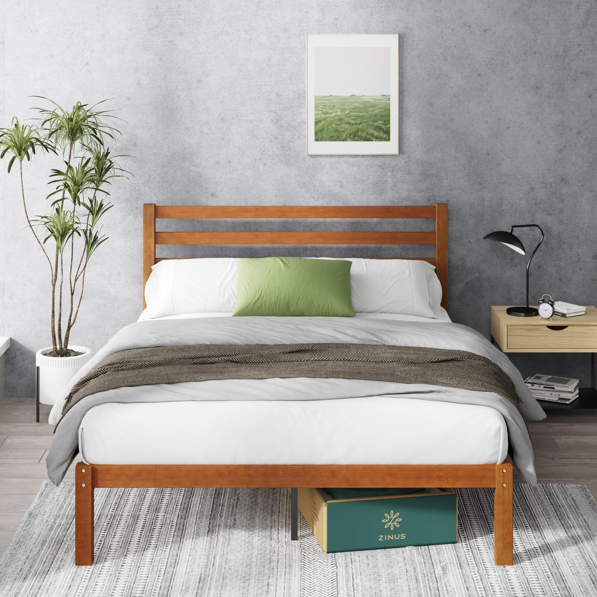 Zinus Leah Bamboo Platform Bed Frame with Headboard, Easy Assembly, Queen