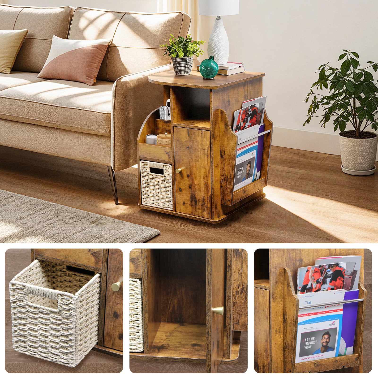 Rotating End Table with Storage