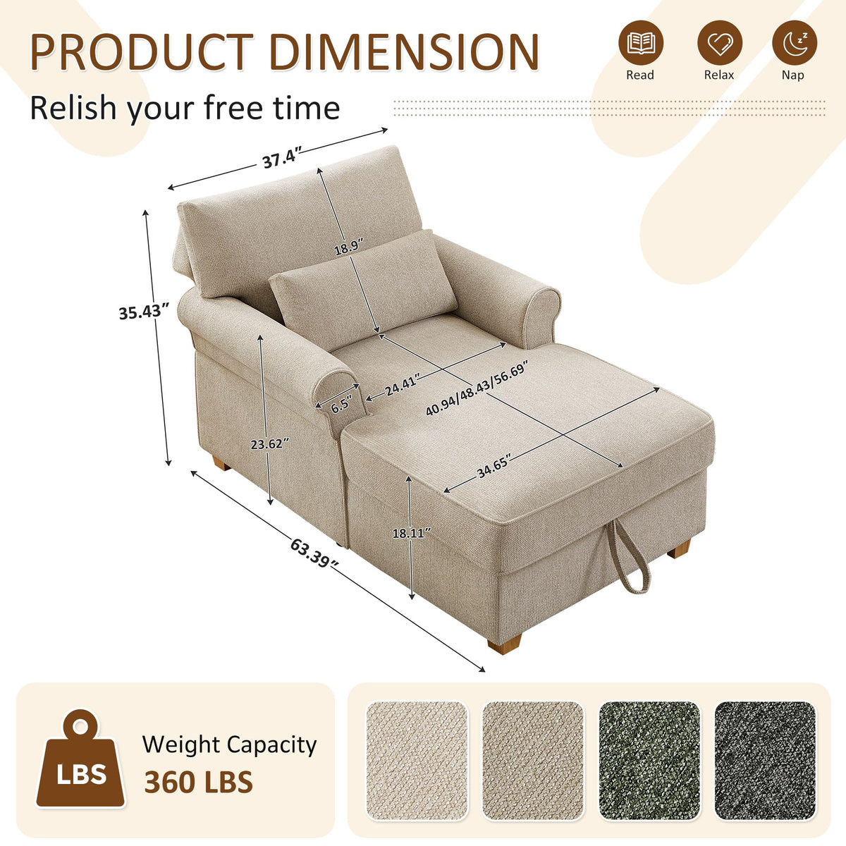 Chenille Storage Chaise Lounge