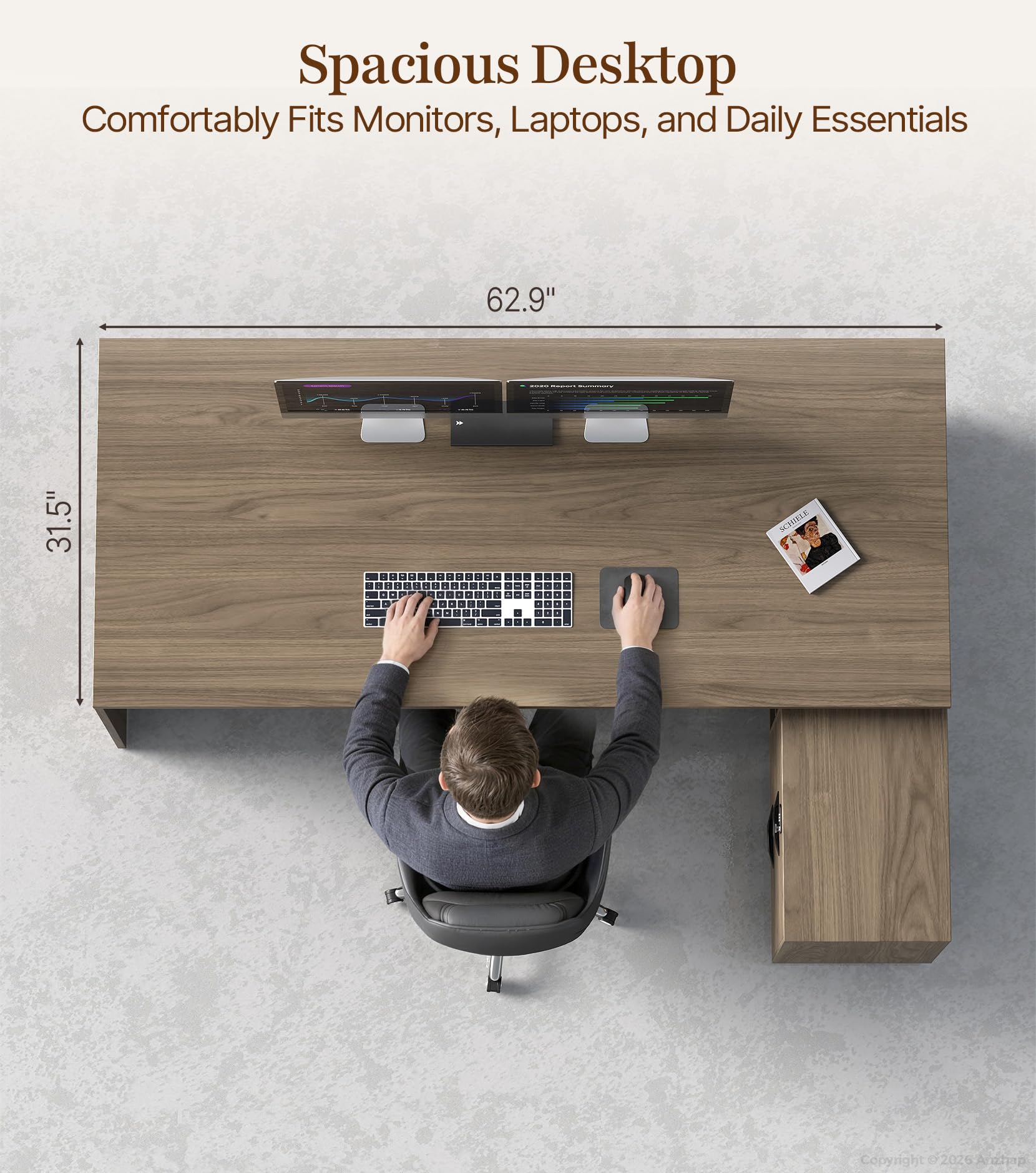 L-Shaped Executive Desk with Power Outlets & USB Ports