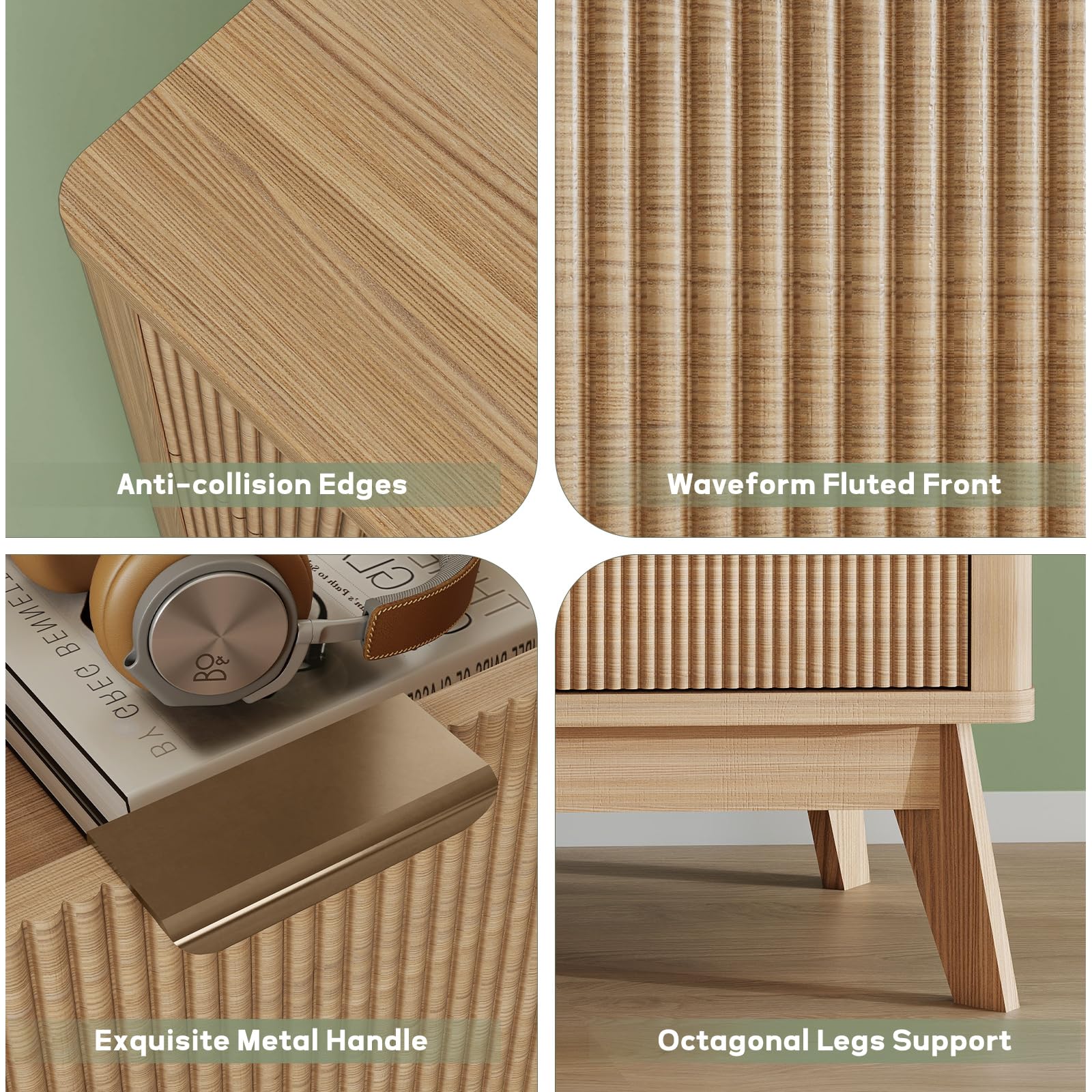 GRAINLLE Fluted Dresser for Bedroom,59'' Modern Wooden Dresser with 9 Drawers, Bedroom Dressers, Natural Wood Chest of Drawers for Living Room, Hallway (Oak)