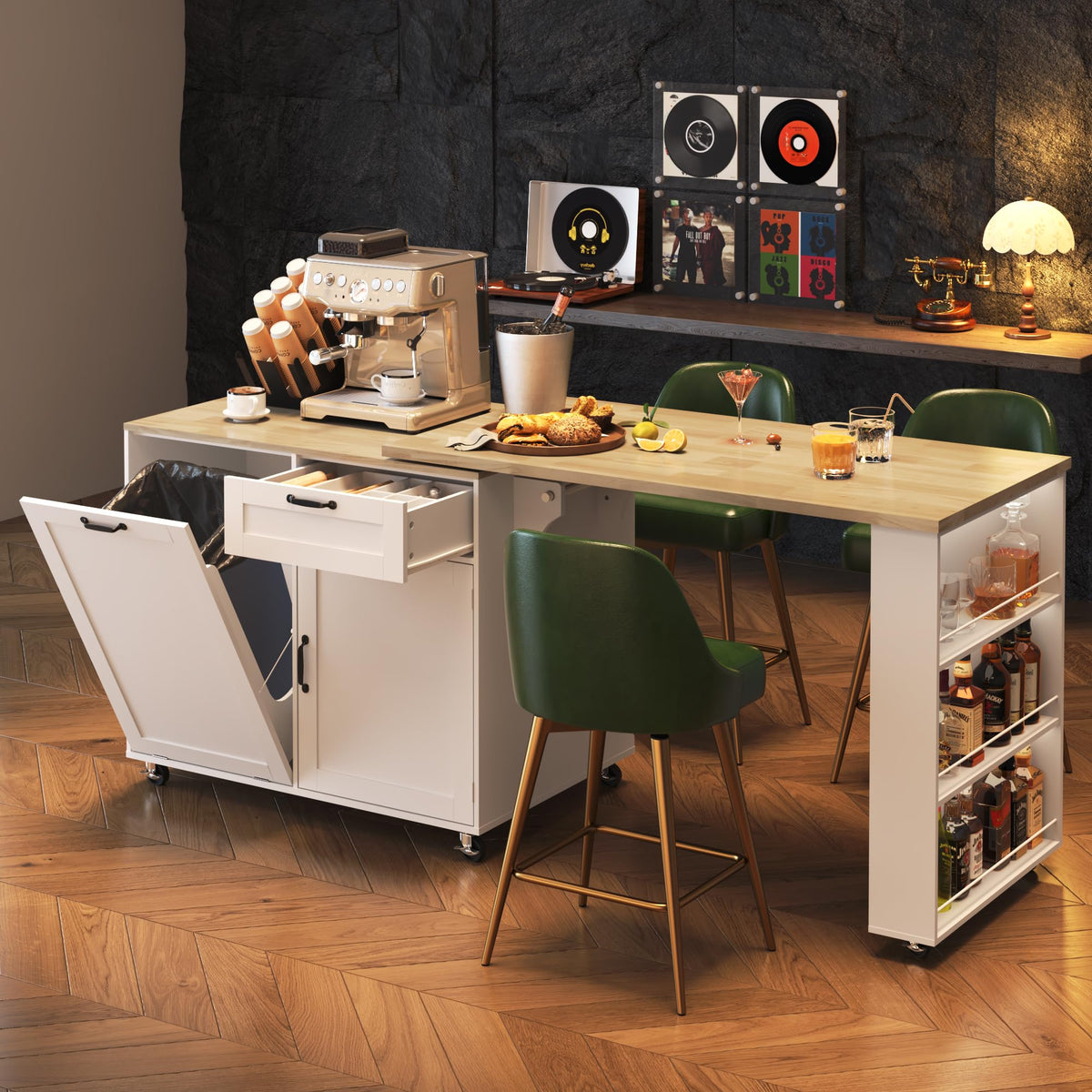 Rotating Kitchen Island with Trash Cabinet