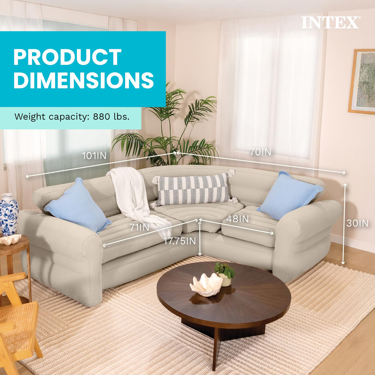 Intex Inflatable Corner Sofa, L-Shaped Couch Family Lounge