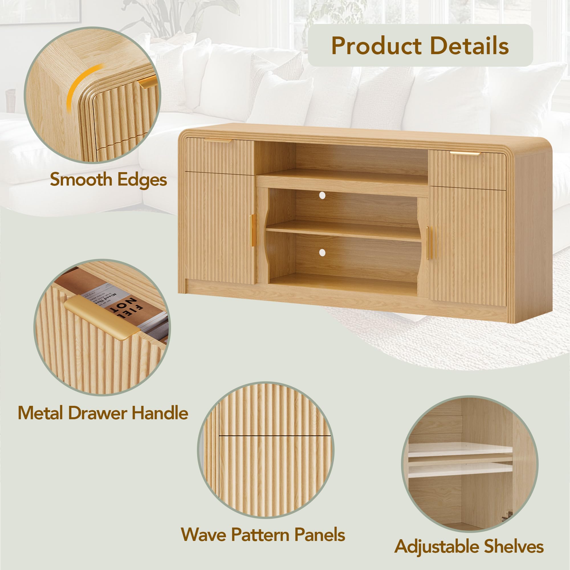 70" Fluted TV Stand with Storage