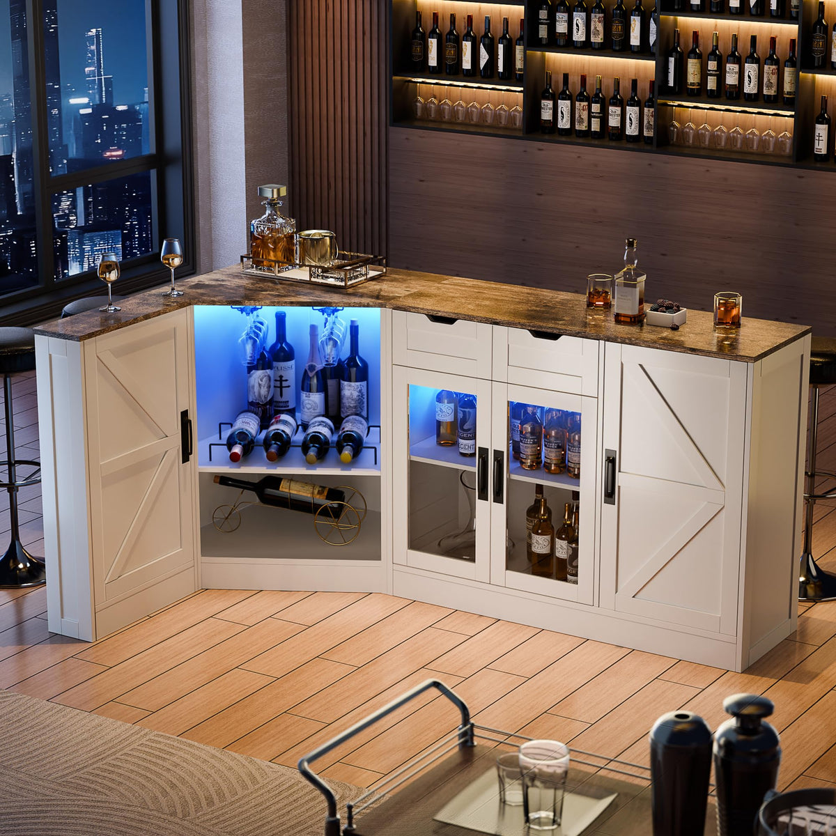 L-Shaped Wine Cabinet with LED Lights