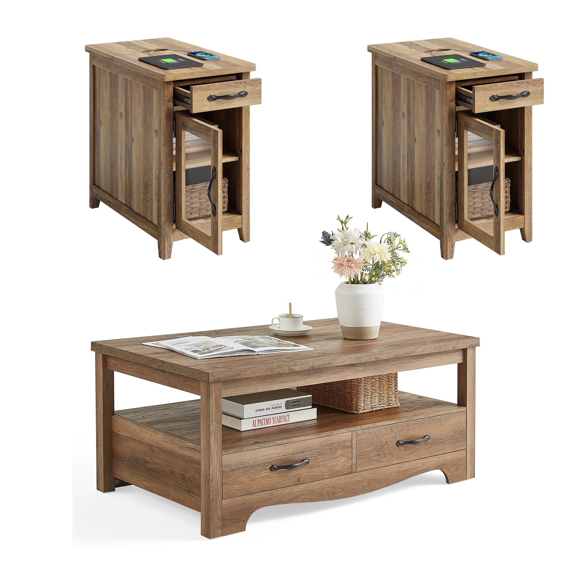 3-Piece Farmhouse Living Room Table Set
