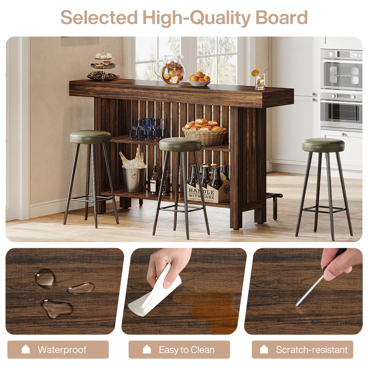 Rustic Brown Bar Table with Storage