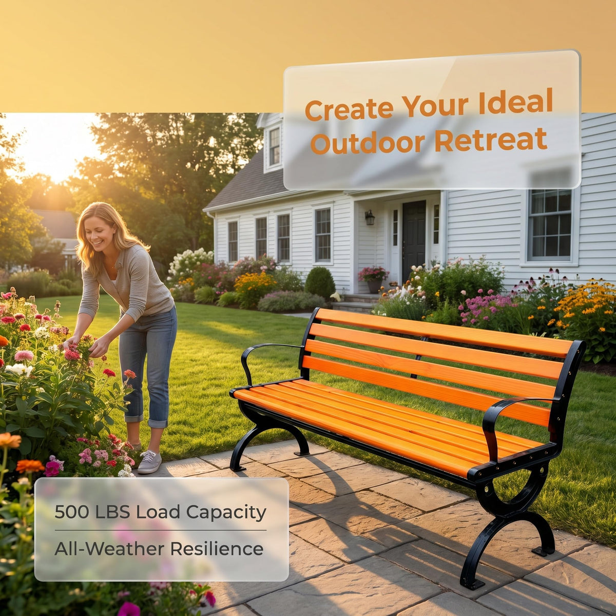 Wood Slat Outdoor Garden Bench