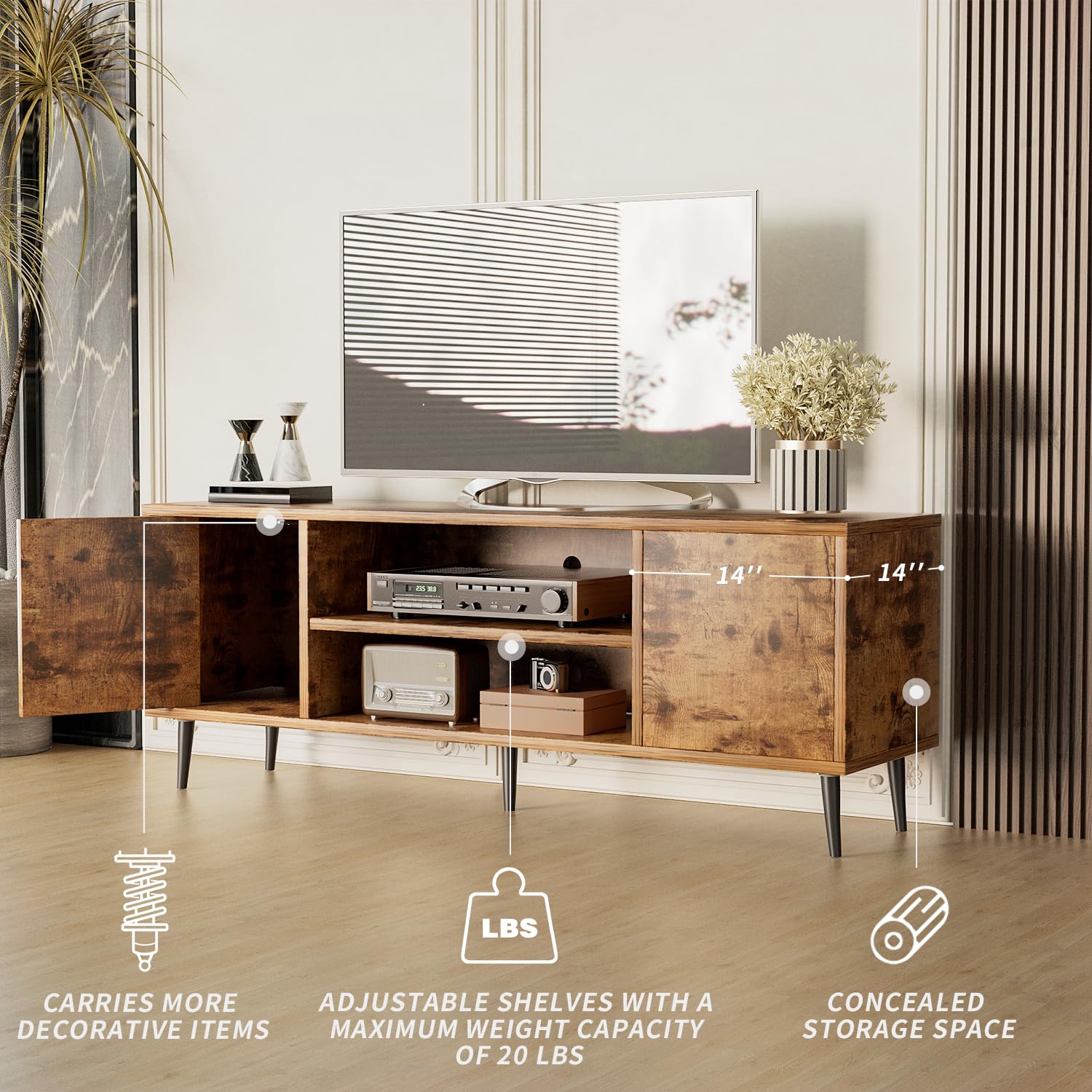 Mid-Century Modern TV Stand with Storage Cabinets
