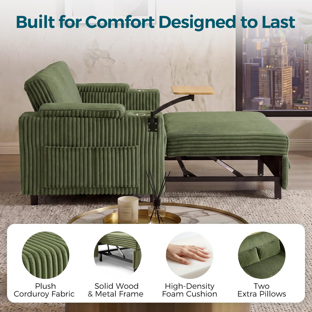 Corduroy Pull-Out Loveseat Sleeper