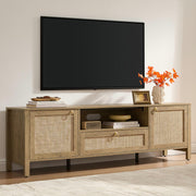 69" Rattan TV Stand with Drawer & Adjustable Shelves