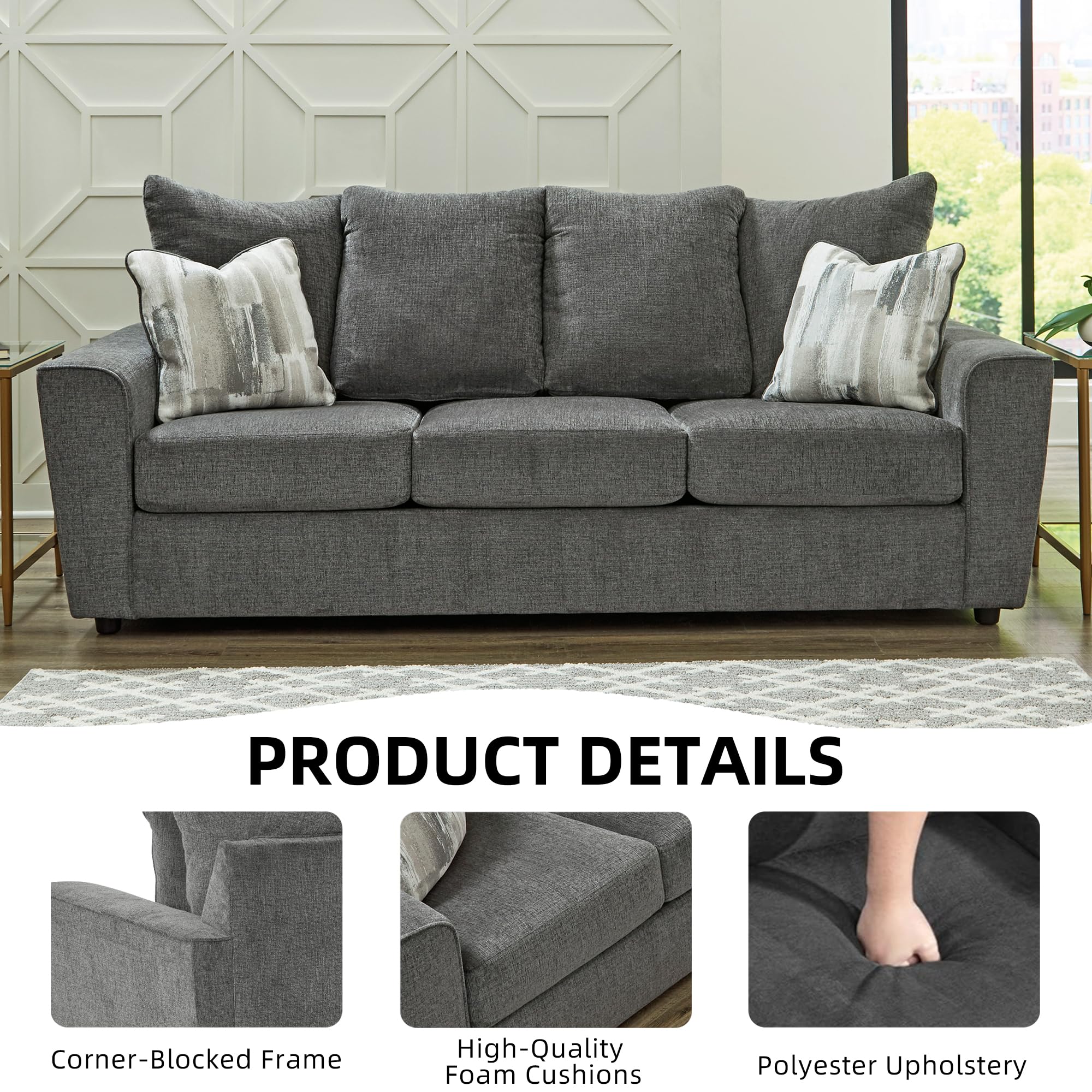 Dark Gray Flared Arm Chenille Sofa