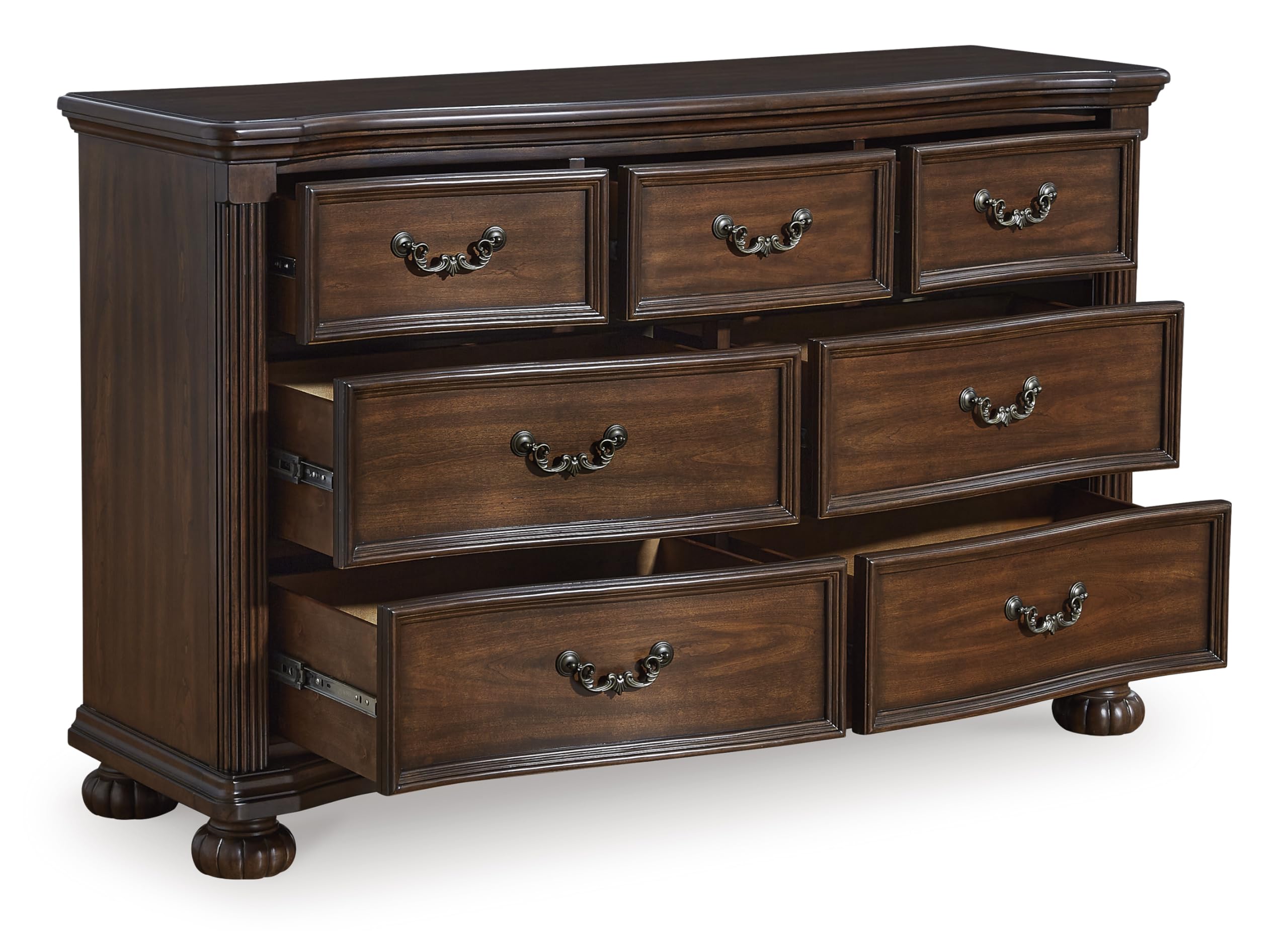 Signature Design by Ashley Lavinton Traditional Dresser with 7 Smooth-Gliding Drawers and Felt-Lined Top Drawer for Bedroom, Dark Brown, 60' W x 18.63' D x 37.5' H