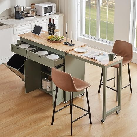 Extendable Kitchen Island Cart with Storage