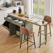 Kitchen Islands with Extendable Dining Table, Mobile Storage Islands, Green