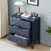 weselon 3 Drawer Flower Motif Dresser, Accent Dresser Chest with 3 Drawers, Luxury Nightstands Set of 2 for Bedroom, Small Wide Nightstand for Living Room, Bedroom, Entryway (2, Gray Blue)